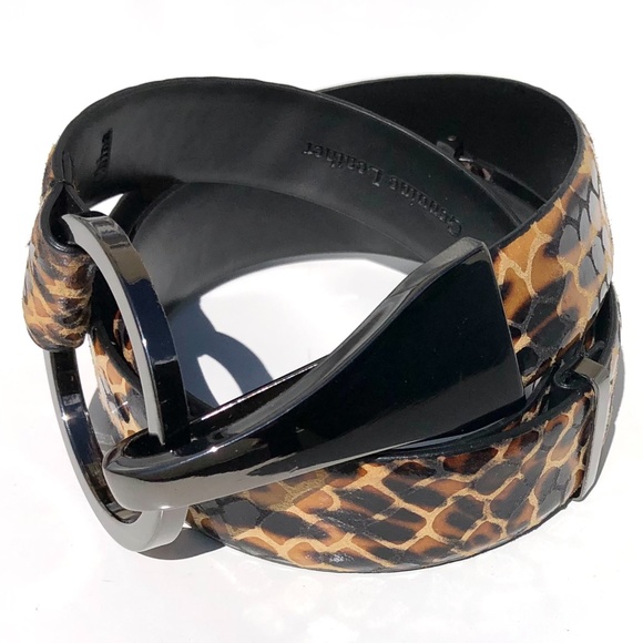 WCM New York leather belt women O/S adjust animal print leopard snake gunmetal - Picture 3 of 16